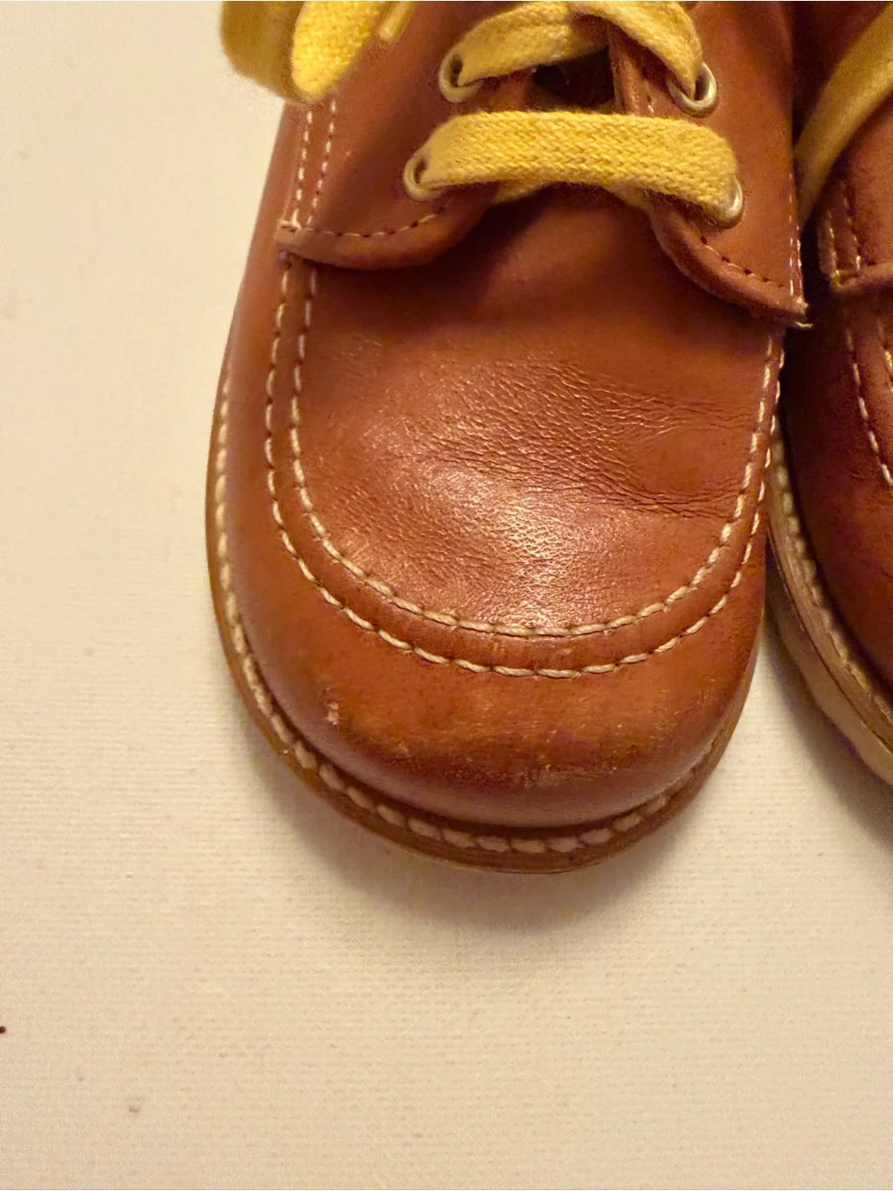 Kids Brown Leather Lace-Up Shoes with Yellow Laces